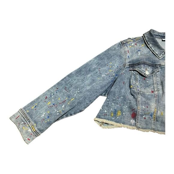 Lane Bryant Womens Size 28 Paint Splatter Cropped Denim Jacket - Picture 2 of 6